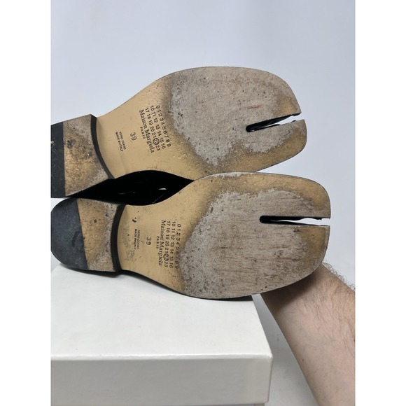 Maison‎ Margiela Tabi Loafers Size 39 Black Split Toe Leather Shoes Italy Patent - Picture 11 of 13